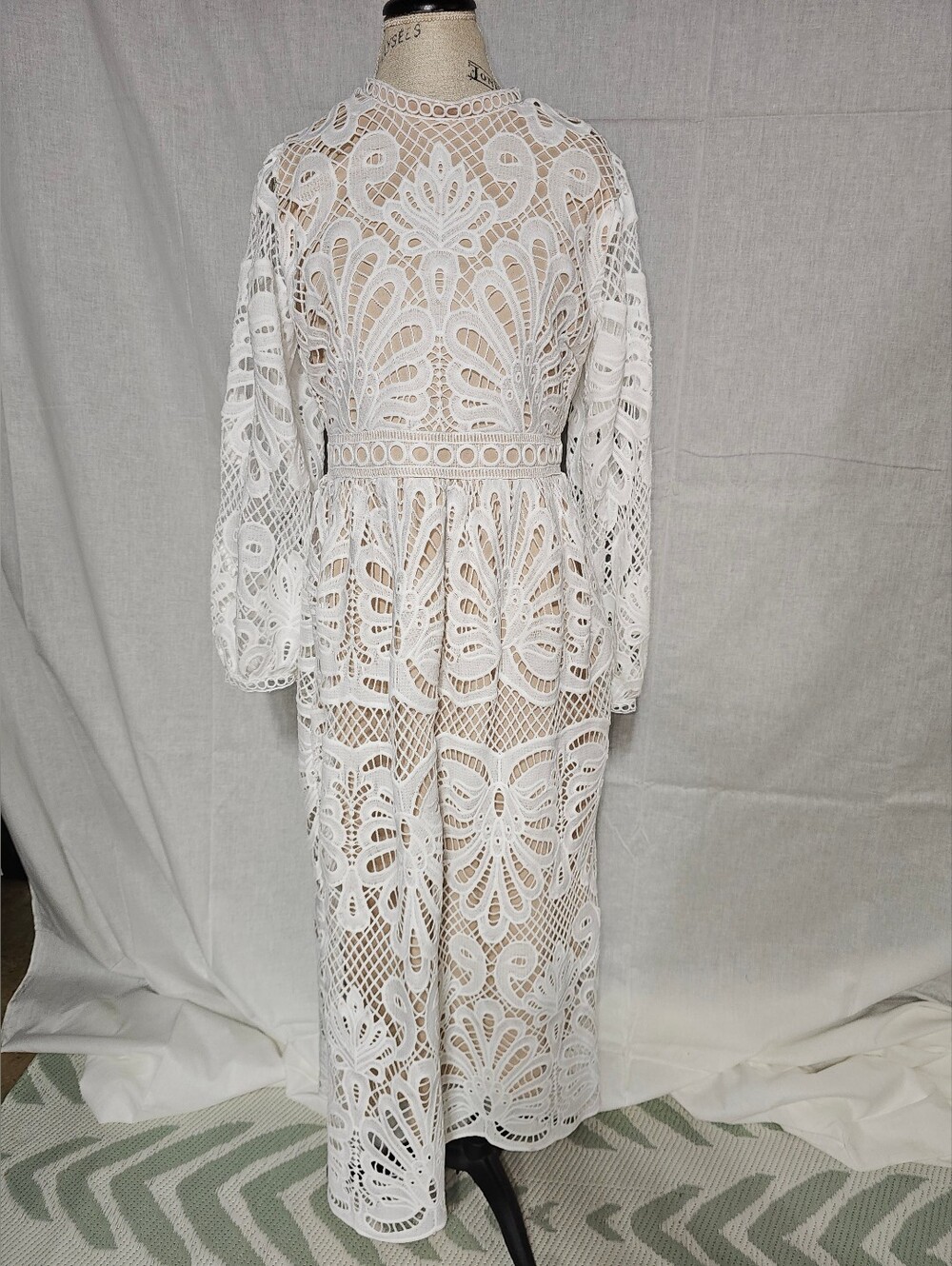 Baltic Born White Crochet Lace Long Sleeve Midi Dress